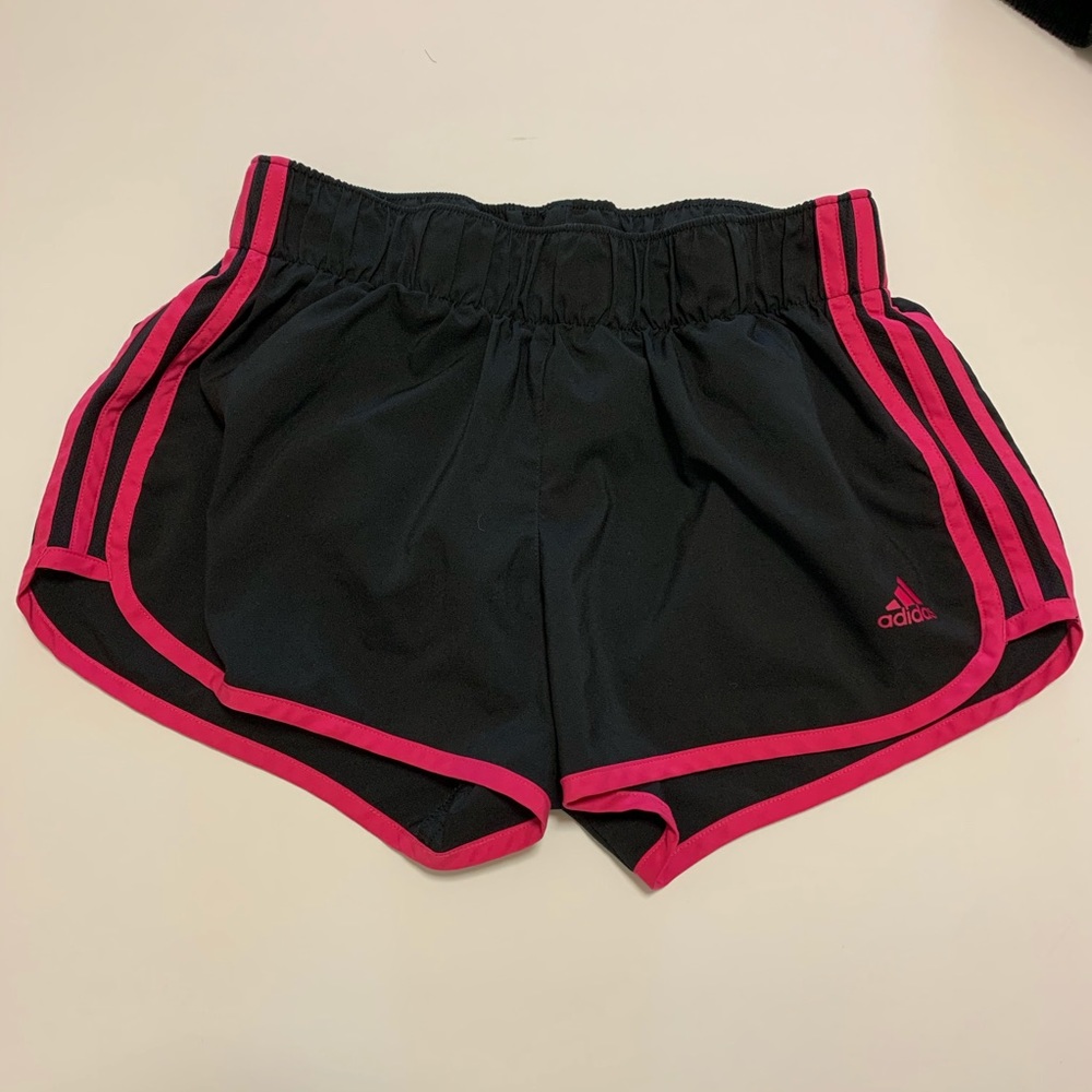 Black adidas shorts with pink details